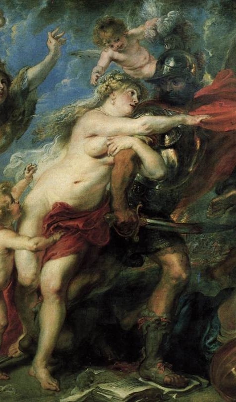 nell'immagine si vede il dipinto a olio di pieter paul rubens le conseguenze della guerra particolare di venere del 1638 conservato alla galleria palatina di palazzo pitti