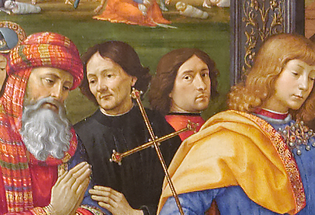 Nell'Adorazione dei Magi di Domenico Ghirlandaio si riconosce il priore dell'Ospedale, Francesco Tesori, nel personaggio vestito di nero e accanto a lui, con lo sguardo rivolto a noi, l'autoritratto del pittore.